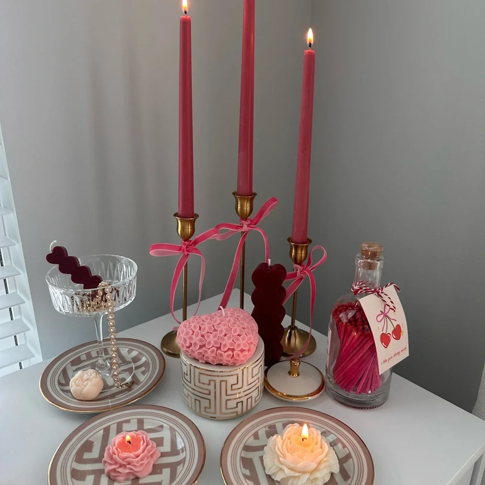 Elegant Pink Candle Set Handmade